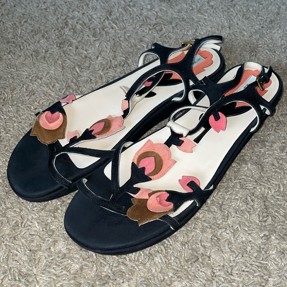 Prada black suede platform pink tulip t-strap sandals - Picture 1 of 15